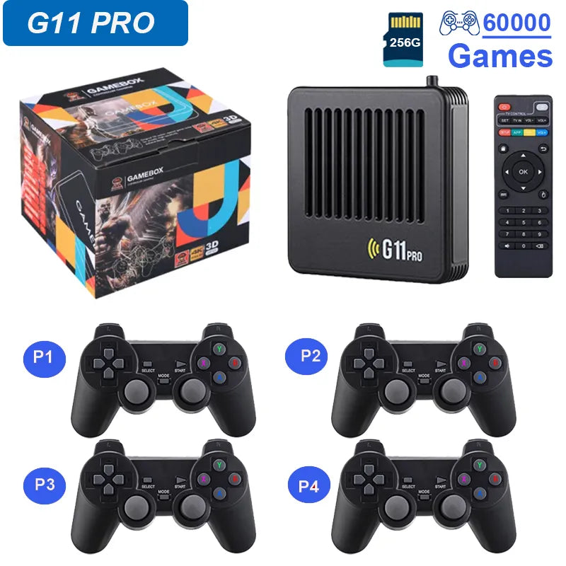 G11 Pro Game Box Video Game Console 256G Built in 60000+ Retro Games 2.4G Wireless Gamepad 4pcs 4K HD TV Game Stick For PS1/GBA